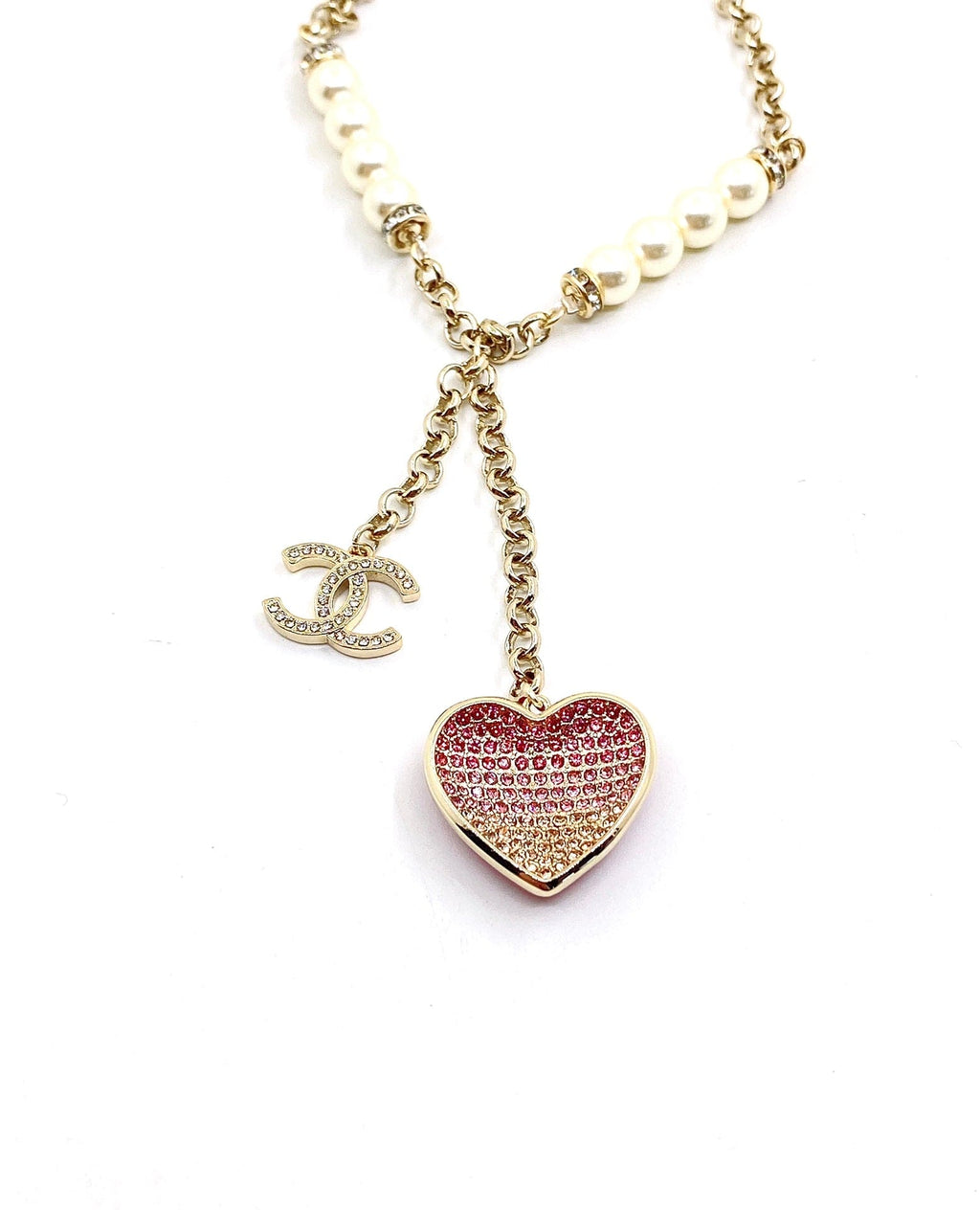 18K  Chanel Pink Heart Diamonds Necklace