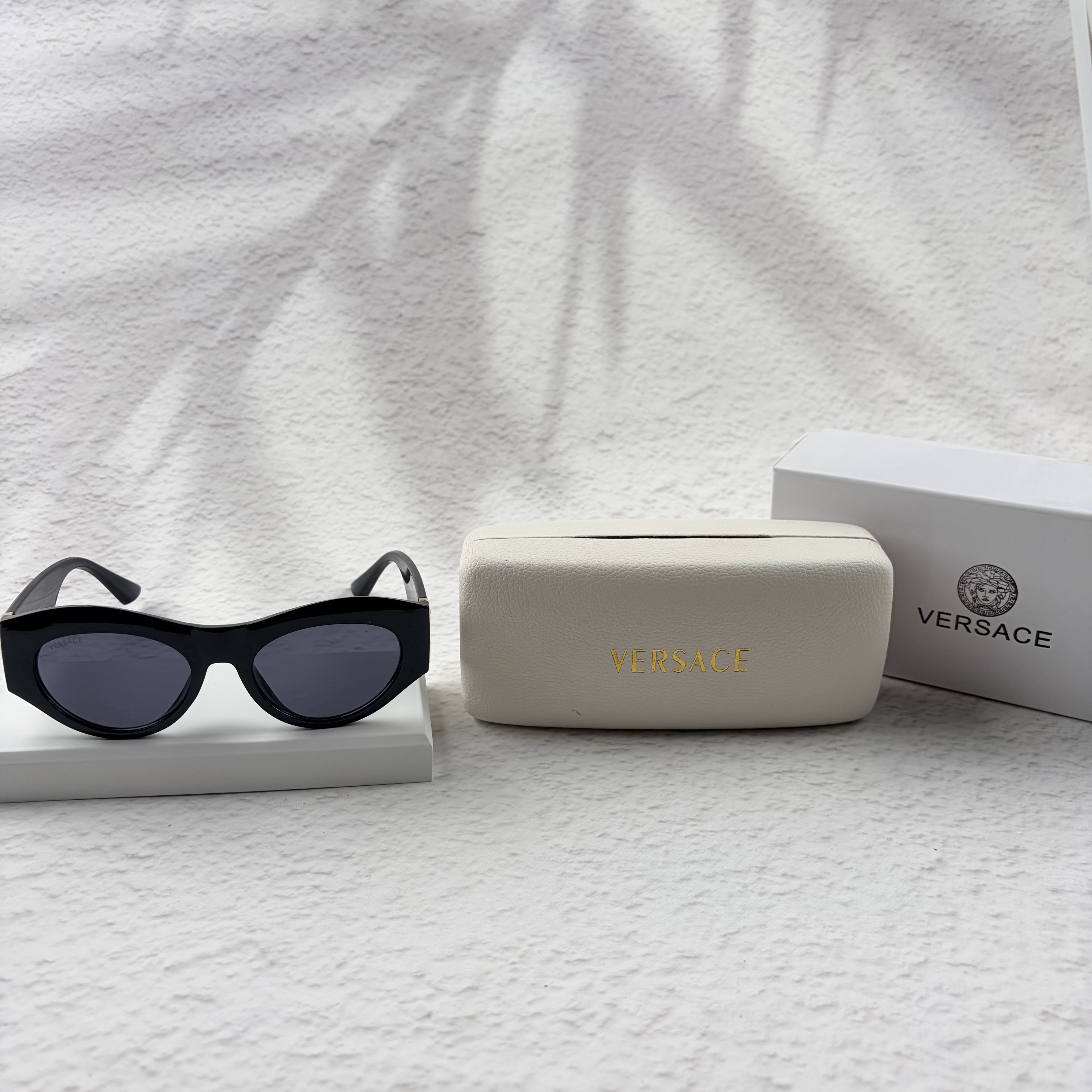 Classic Black Cat-Eye Sunglasses with Gold Baroque Temples