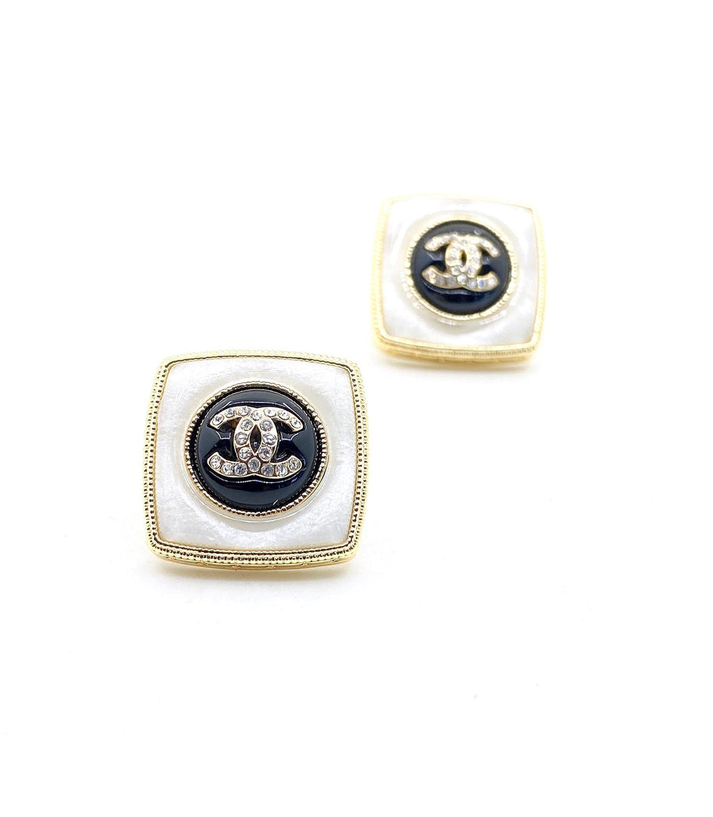 18K  Chanel Pearl Square Earrings