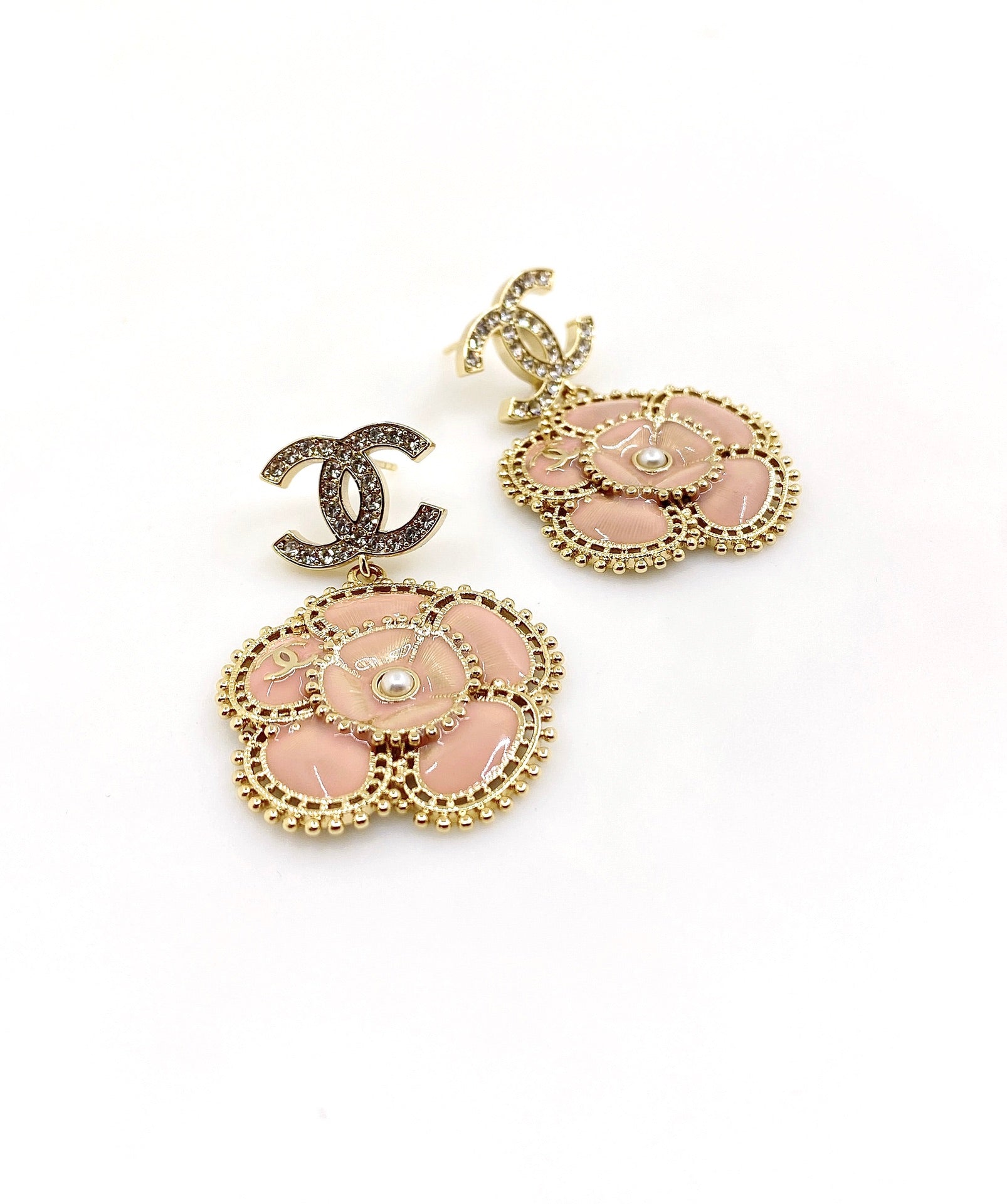 18K  Chanel Pink Flower Earrings
